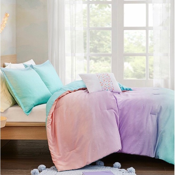 Main Street Other - Main Street Aqua Glimmer Metallic Glitter Four Piece Reversible Comforter SQ